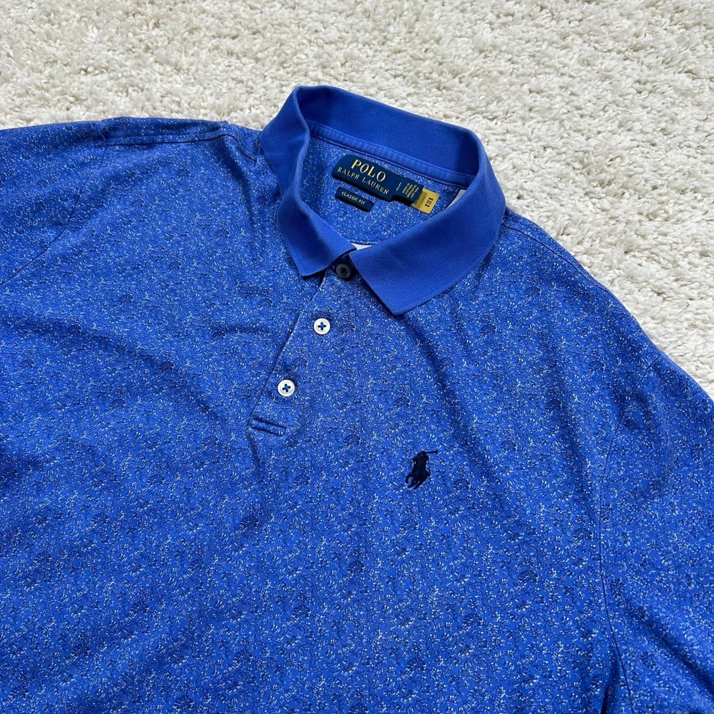 Polo Ralph Lauren Polo Shirt Large Blue Floral Classic Fit Performance Stretch